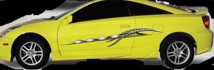 twister stripe decal on yellow car 